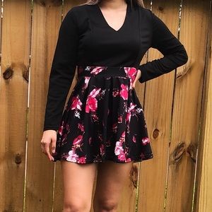 black w flowers mini sundress